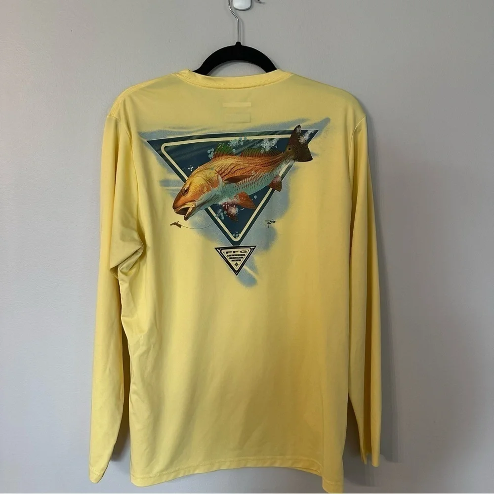 Columbia PFG Omni-Shade Sun Protection Yellow Long Sleeve Dri-Fit Shirt Sz S GUC